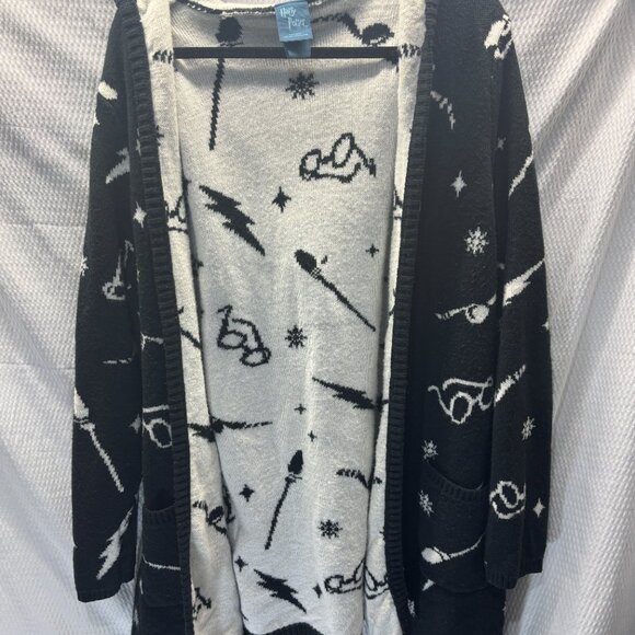 Harry Potter Black & White Symbols Hooded Cardigan - Picture 2 of 4